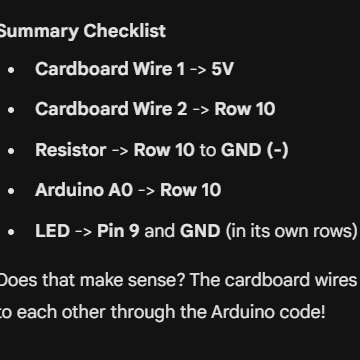 After having success with MakeyMakey, it was time to remake it for Arduino. I wanted to use an LED to check if the electric current was going through when sensery is on or off. so i asked gemini for help and suggestion show can i make that